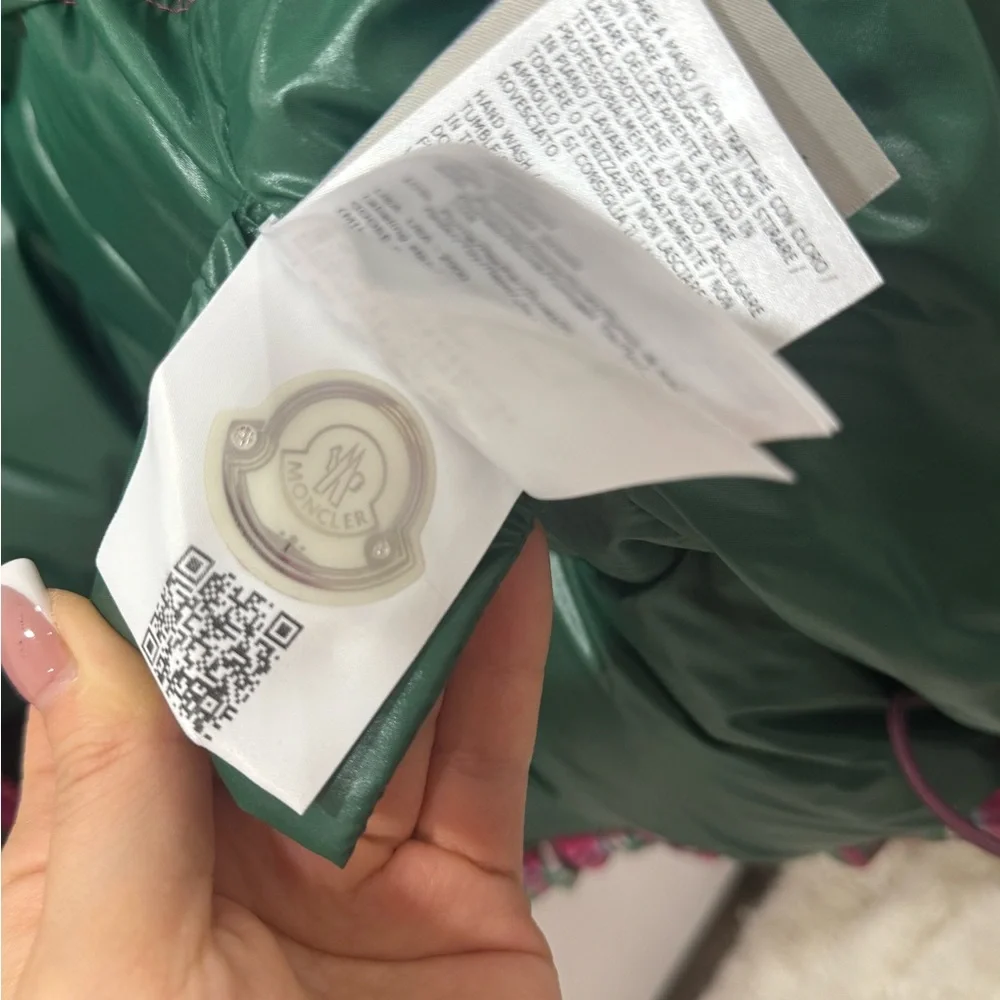 Moncler Vibrant Pink and Green Plaid Kids Puffer Jacket - Picture 4 of 6